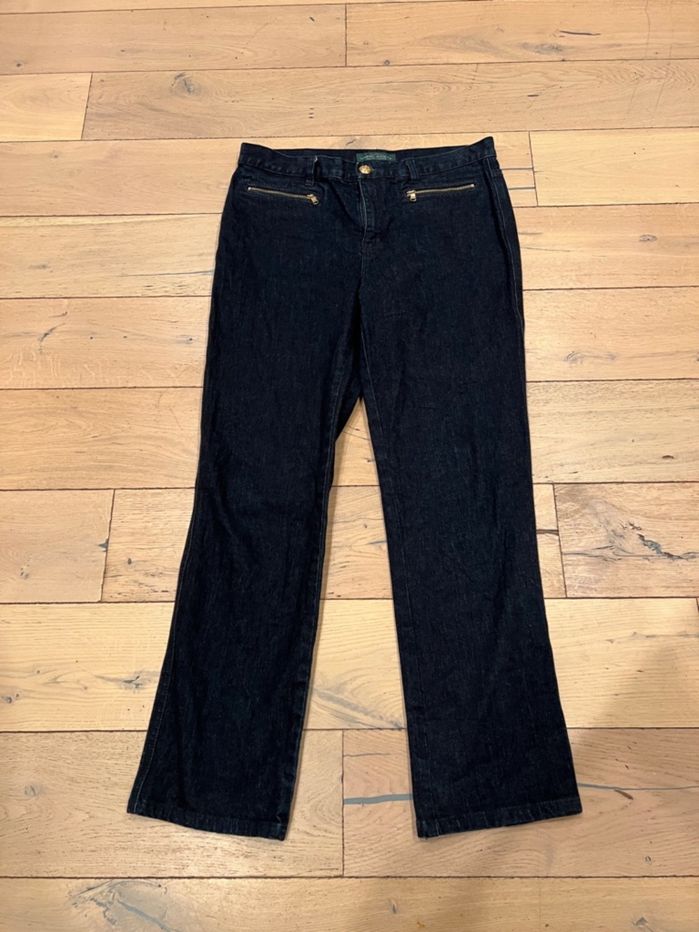 Lauren Ralph Lauren Black Flare Jeans with Gold Zip Accents